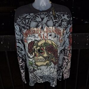 NWT Y2K Ed Hardy Christian Audigier All Over Print  Long Sleeve Sz  XL
